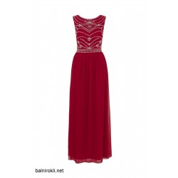 Вечерна Дълга Червена Официална Рокля Шифон Декорация