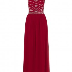 Вечерна Дълга Червена Официална Рокля Шифон Декорация