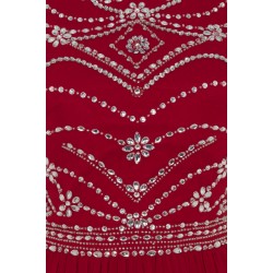 Вечерна Дълга Червена Официална Рокля Шифон Декорация