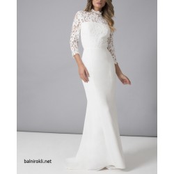 Бяла Дълга Луксозна Рокля Дантела