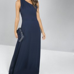 Абитуриентска Дълга Тъмносиня Рокля Едно Рамо