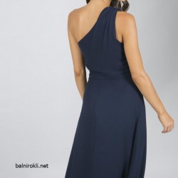 Абитуриентска Дълга Тъмносиня Рокля Едно Рамо