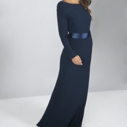 Абитуриентска Дълга Тъмносиня Рокля Гол Гръб