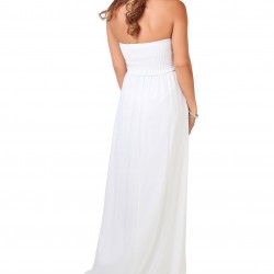 Дълга Елегантна Вечерна Рокля Бял Крем Дантела и Шифон