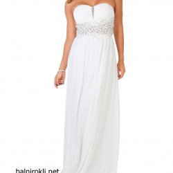 Дълга Елегантна Вечерна Рокля Бял Крем Дантела и Шифон