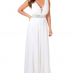 Абитуриентска Дълга Официална Рокля Цвят Бял Крем