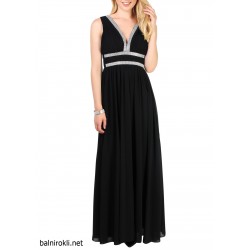 Дълга Секси Черна Рокля с Блестящи Детайли