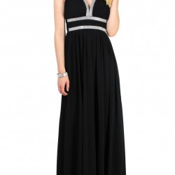 Дълга Секси Черна Рокля с Блестящи Детайли