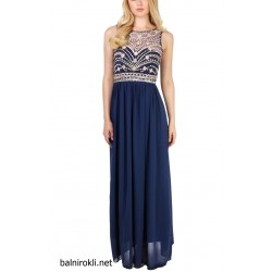 Дълга Официална Синя Рокля Шифон