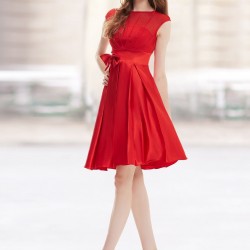 Бална Къса Червена Рокличка Сатен