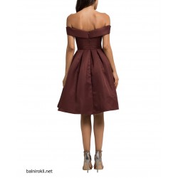 Елегантна Вечерна Кафява Рокля Сатен