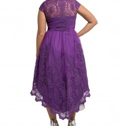 Асиметрична Виолетова Официална Рокля Тюл Бродерии Макси Размери