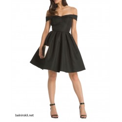 Бална Коктейлна Черна Рокля Сатен