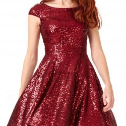  Бална  Къса Червена Рокля Пайети Бордо 2