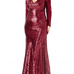 Дълга Тъмночервена Вечерна Рокля Блестящи Пайети Макси Дами
