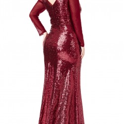 Дълга Тъмночервена Вечерна Рокля Блестящи Пайети Макси Дами