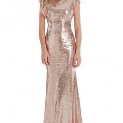 Елегантна Вечерна Рокля Цвят Шампанско Блестящи Пайети Елегантна Вечерна Рокля Цвят Шампанско Блестящи Пайети