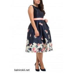 Елегантна Официална Тъмносиня Рокля Флорал Макси Дами