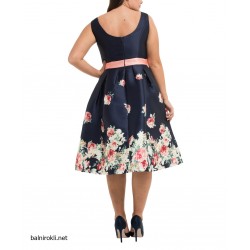 Елегантна Официална Тъмносиня Рокля Флорал Макси Дами