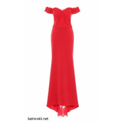 Елегантна Дълга Червена Рокля Стреч Дантела