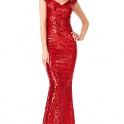 Блестяща Елегантна Дълга  Рокля Червен Цвят