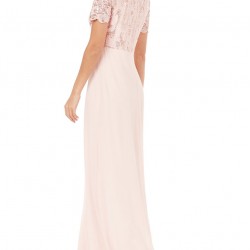 Дълга Официална Рокля Дантела и Шифон Телесен Цвят