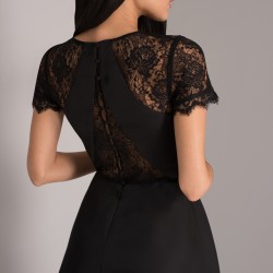 Асиметрична Вечерна Черна Рокля Сатен и Дантела Асиметрична Вечерна Черна Рокля Сатен и Дантела