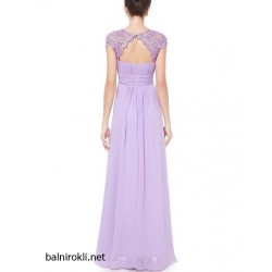 Дълга Елегантна Вечерна Рокля Шифон и Дантела Люляк Дълга Елегантна Вечерна Рокля Шифон и Дантела Люляк