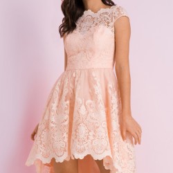 Асиметрична Официална Рокля Телесен Цвят Бродерии