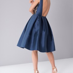 Елегантна Официална Тъмносиня Рокля Гол Гръб