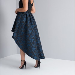 Асиметрична Официална Рокля Макси Размери Черно и Сини Рози