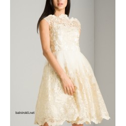  БАЛНА  КЪСА РОКЛЯ Крем Тюл Бродерии