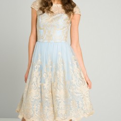 Абитуриентска Елегантна Къса Синя Рокля Бароков Стил