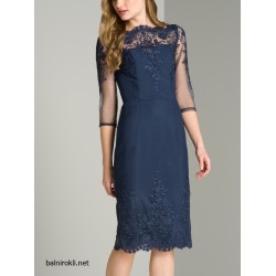 Бална Синя Къса Рокля Флорални Елементи