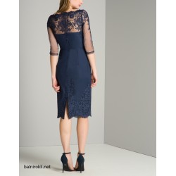 Бална Синя Къса Рокля Флорални Елементи