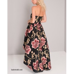 Асиметрична Елегантна Официална Черна Рокля Флорал Асиметрична Елегантна Официална Черна Рокля Флорал