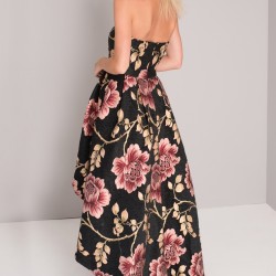 Асиметрична Елегантна Официална Черна Рокля Флорал