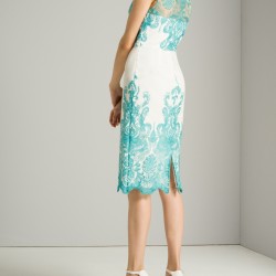 Къса Бална Рокля Цвят Мента и Бяло с Дантела