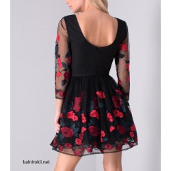 Вечерна Малка Черна Рокля Бродерия Рози