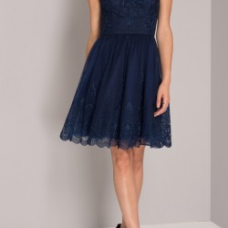 Елегантна Къса Тъмносиня Рокля Бродерии 