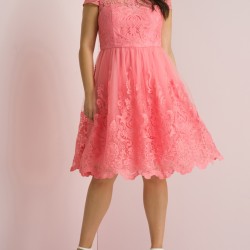 Елегантна Класическа Къса Рокля Цвят Корал Макси Дами  Елегантна Класическа Къса Рокля Цвят Корал Макси Дами