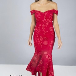 Елегантна Червена Коктейлна Рокля Русалка