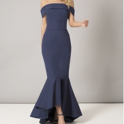 Елегантна Дълга Тъмносиня Рокля за Парти Русалка