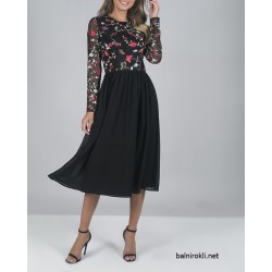 Елегантна Къса Черна Рокля с Бродерия Шифон