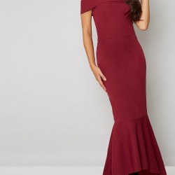Официална Дълга Рокля Винено Червен Цвят Русалка