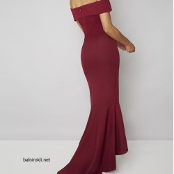 Официална Дълга Рокля Винено Червен Цвят Русалка