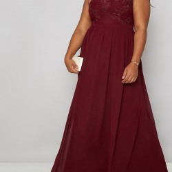 Елегантна Официална Тъмночервена Бална Рокля Макси Дами Шифон