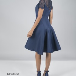 Елегантна Къса Рокля Тъмносиня Дантела и Сатен Елегантна Къса Рокля Тъмносиня Дантела и Сатен