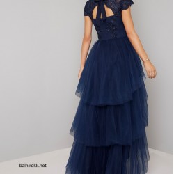 Абитуриентска Дълга Бална Рокля Тъмносин Цвят Волани