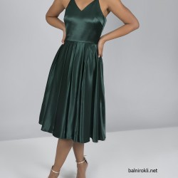 Елегантна Къса Парти Рокля Зелен Цвят Сатен